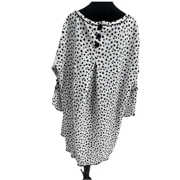 Ali Miles Womens 2X Top Black White Abstract Print‎ Lagenlook Button Artsy Bozy - Picture 9 of 10